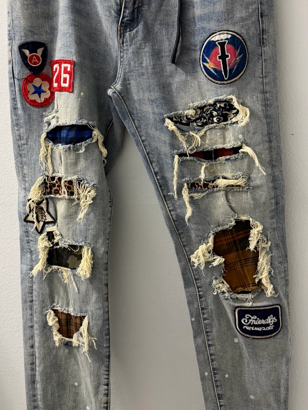 AMIRI Distressed Patchwork Skinny Jeans Light Wash Men’s